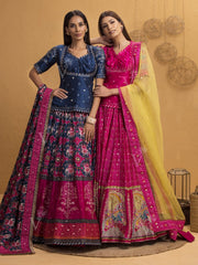 Blue And Pink Patola Lehenga With Rajputi Tunic