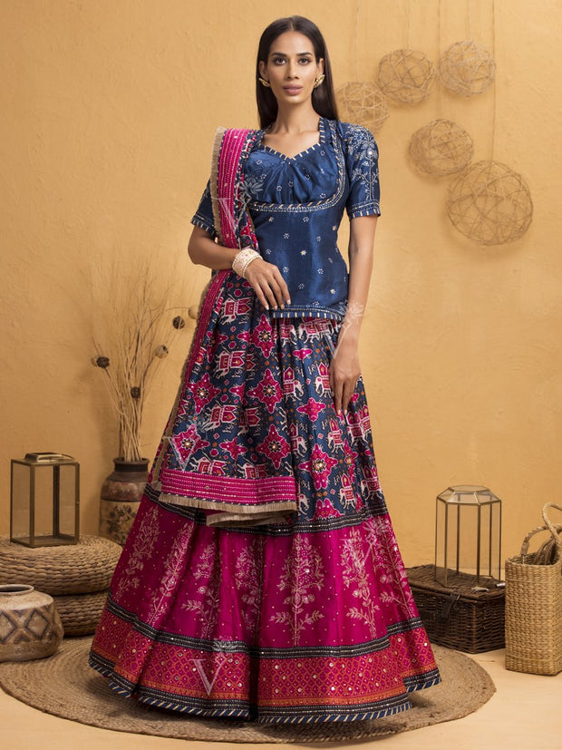 Lehenga, Lehengas, Navratri, Navratra, Traditional Outfit, Traditional Wear, Silk, Printed, Handcrafted, Patola, Ombre, Shaded, Real Zari, Rajputi, Kurti Kanchli, Rajasthani, Party Wear