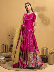 Pink Bandhani Silk Lehenga With Rajputi Tunic