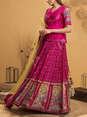 Pink Bandhani Silk Lehenga With Rajputi Tunic