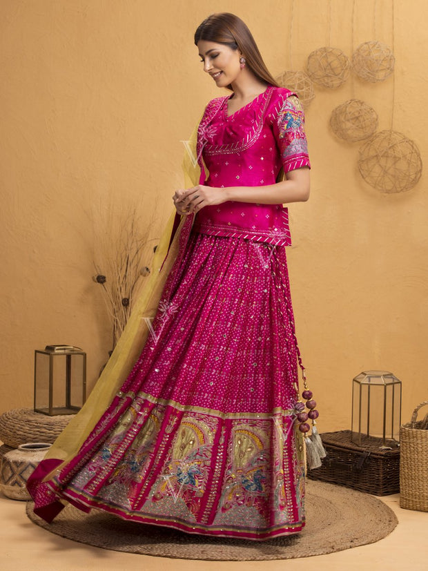 Lehenga, Lehengas, Navratri, Navratra, Traditional Outfit, Traditional Wear, Silk, Printed, Handcrafted, Patola, Ombre, Shaded, Real Zari, Rajputi, Kurti Kanchli, Rajasthani, Party Wear