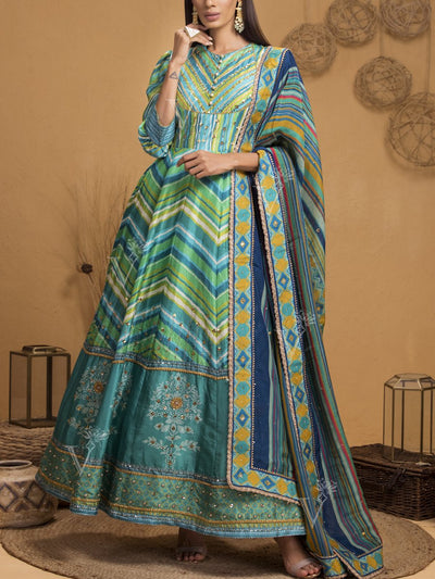 Green Vasansi Silk Signature Leheriya Anarkali Gown