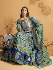 Green And Blue Vasansi Silk Signature Leheriya Lehenga With Peplum Top