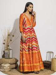 Orange Vasansi Signature Leheriya Anarkali Gown