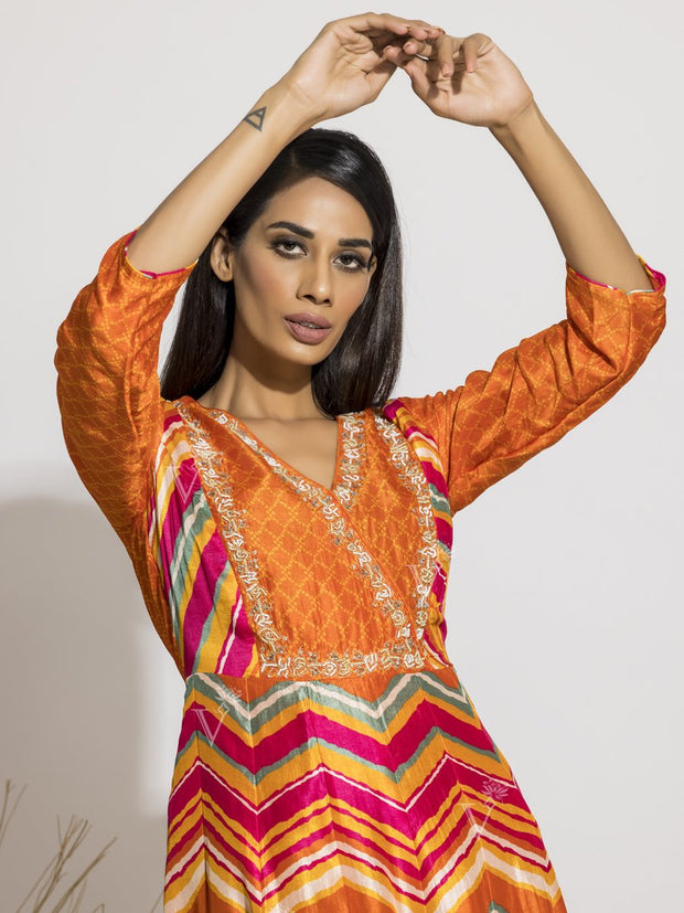 Orange Vasansi Signature Leheriya Anarkali Gown