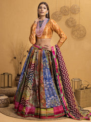 Handcrafted Multi Color Silk Lehenga Set