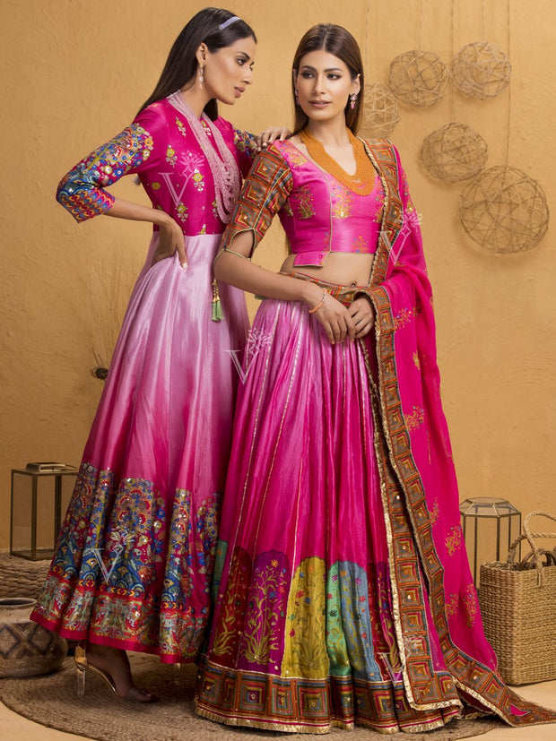 Pink Ombre Silk Anarkali Gown