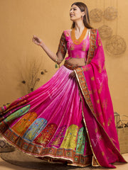 Pink Ombre Mughal Handcrafted Lehenga Set