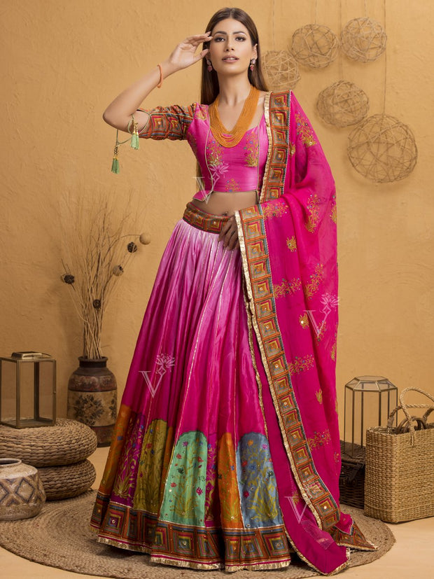 Lehenga, Lehengas, Navratri, Navratra, Traditional Outfit, Traditional Wear, Silk, Printed, Handcrafted, Patola, Ombre, Shaded