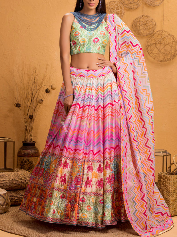 Baby Pink Vasansi Signature Leheriya Lehenga Set