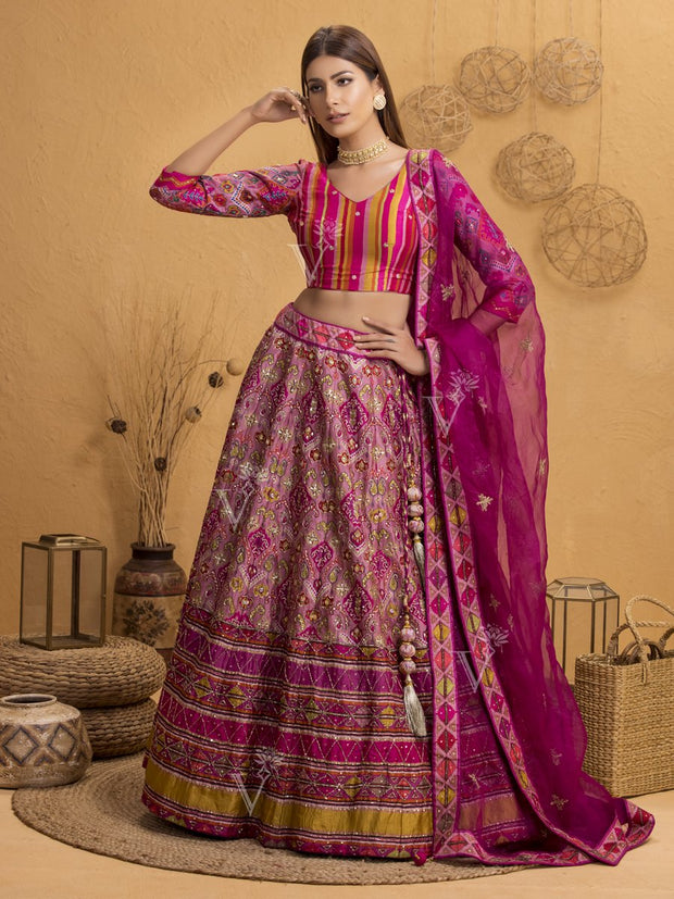 Lehenga, Lehengas, Navratri, Navratra, Traditional Outfit, Traditional Wear, Silk, Printed, Handcrafted, Patola, Ombre, Shaded