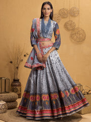 Grey Ombre Silk Handcrafted Lehenga Set