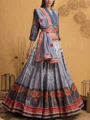 Grey Ombre Silk Handcrafted Lehenga Set