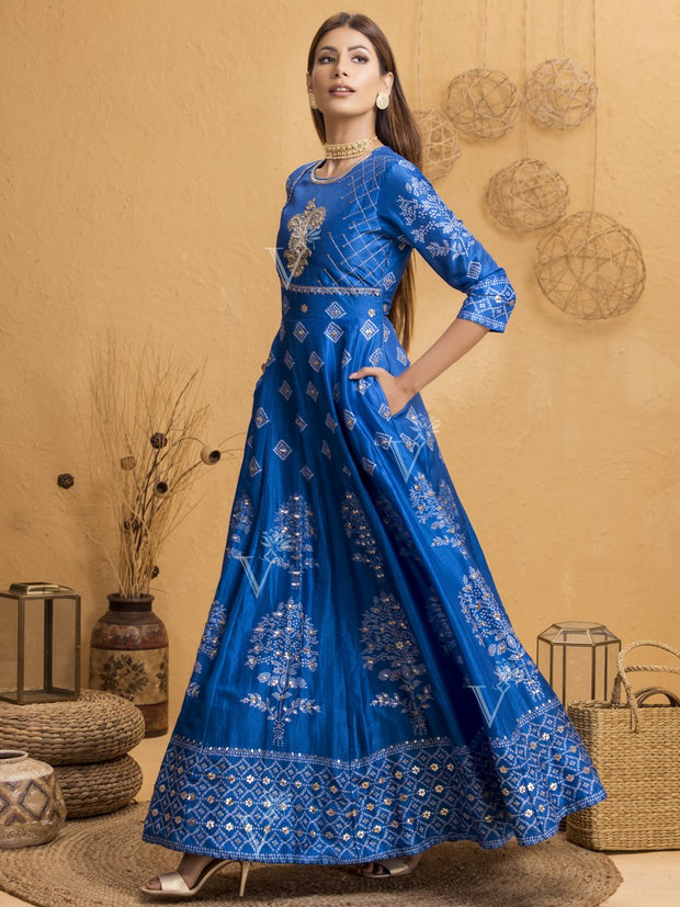 Persian Blue Silk Anarkali Gown