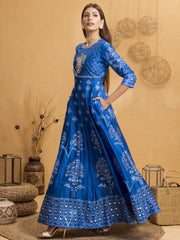 Persian Blue Silk Anarkali Gown