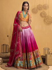 Pink Ombre Silk Handcrafted Lehenga Set