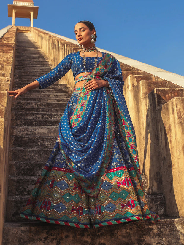 Indigo Bandhej Lehenga - Mimosa Dreams