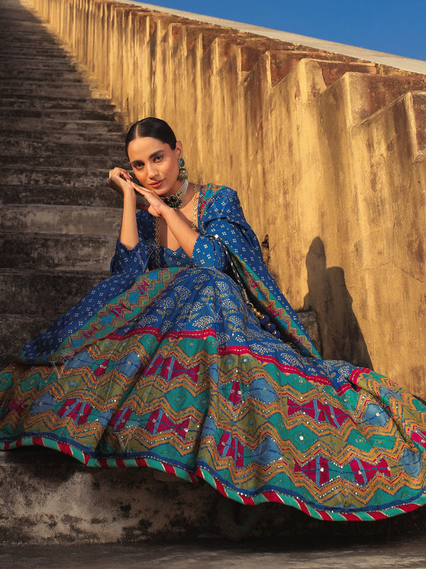 Indigo Bandhej Lehenga - Mimosa Dreams