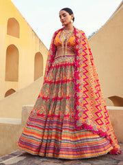 Ochre Vasansi Silk Lehenga with Ruffled Dupatta- Mimosa Dreams