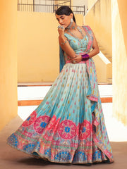 Ice Blue Vasansi Silk Lehenga - Mimosa Dreams