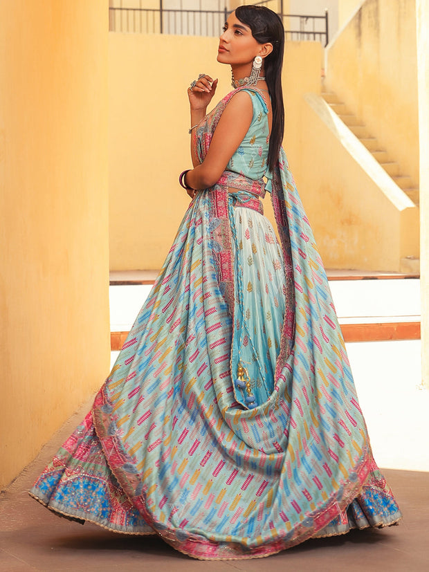 Ice Blue Vasansi Silk Lehenga - Mimosa Dreams