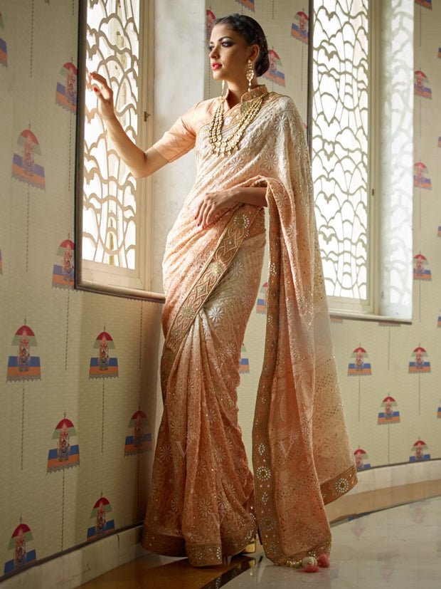 Shaded Pure Chikankari Saree - 2016