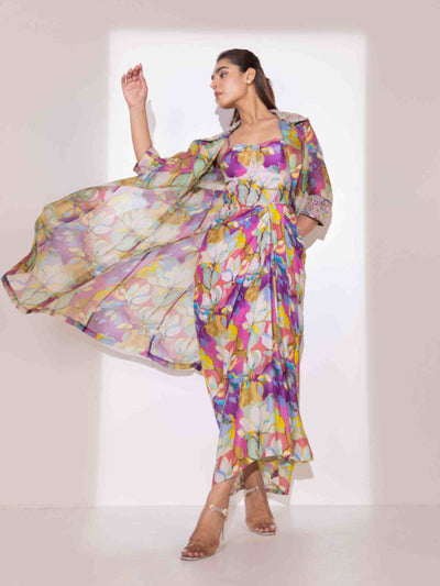 Floral organza and silk dress set