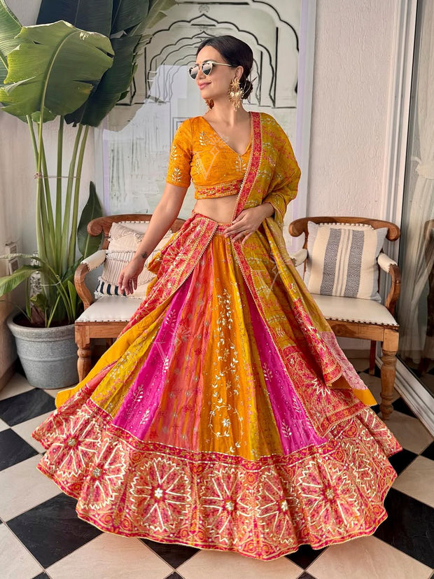 Multi Color Vasansi Silk Printed Lehenga Set