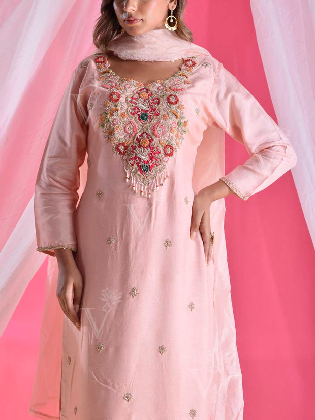 Powder Pink Silk Embroidered Suit Set