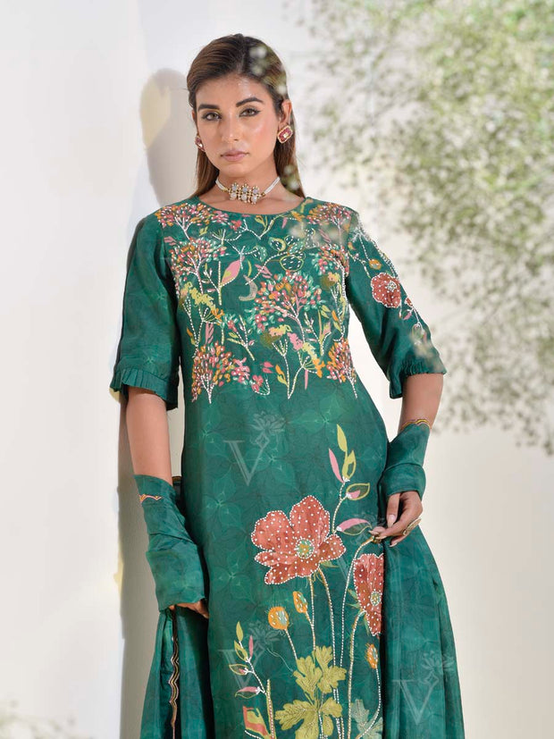 Green Vasansi Silk Embroidered Suit Set