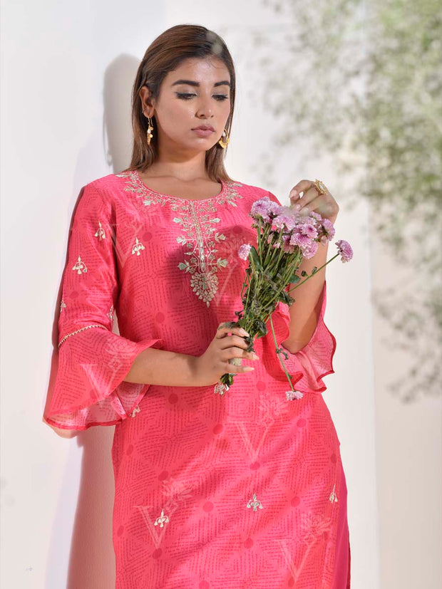 Pink Vasansi Silk Printed Kurti