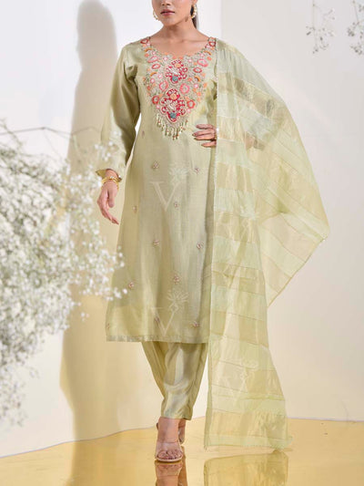 Green Embroidered Suit Set