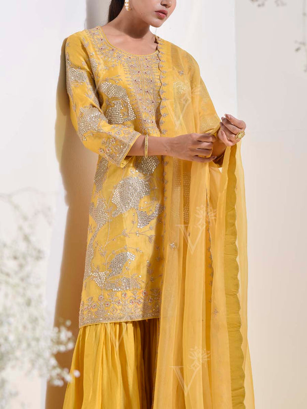 Yellow Embroidered Kurta and Sharara Set