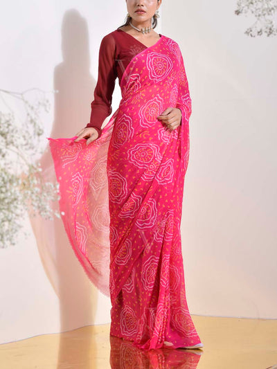 Pink Bandhani Georgette Saree