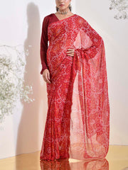 Red Bandhani Georgette Saree