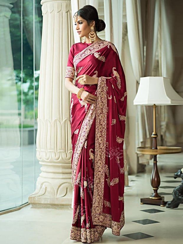 Wine Satin Saree