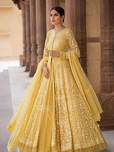 Yellow Net Indo Western Dress