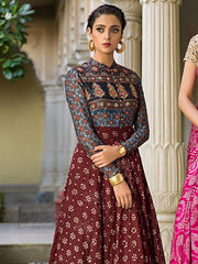 Maroon Ajrakh Bandhani Anarkali