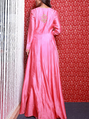 Light Pink Raw Silk Front Slit Anarkali Gown