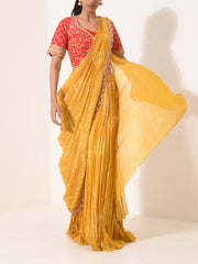 Mustard Yellow Georgette Drape Saree