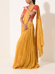 Mustard Yellow Georgette Drape Saree