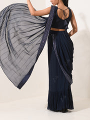 Navy Blue Pre-Draped Cocktail Saree