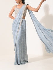 Ice Blue Cocktail Pre-Draped Saree