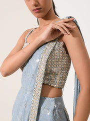 Ice Blue Cocktail Pre-Draped Saree