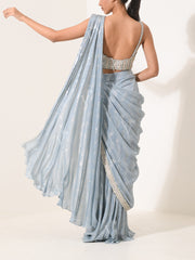 Ice Blue Cocktail Pre-Draped Saree