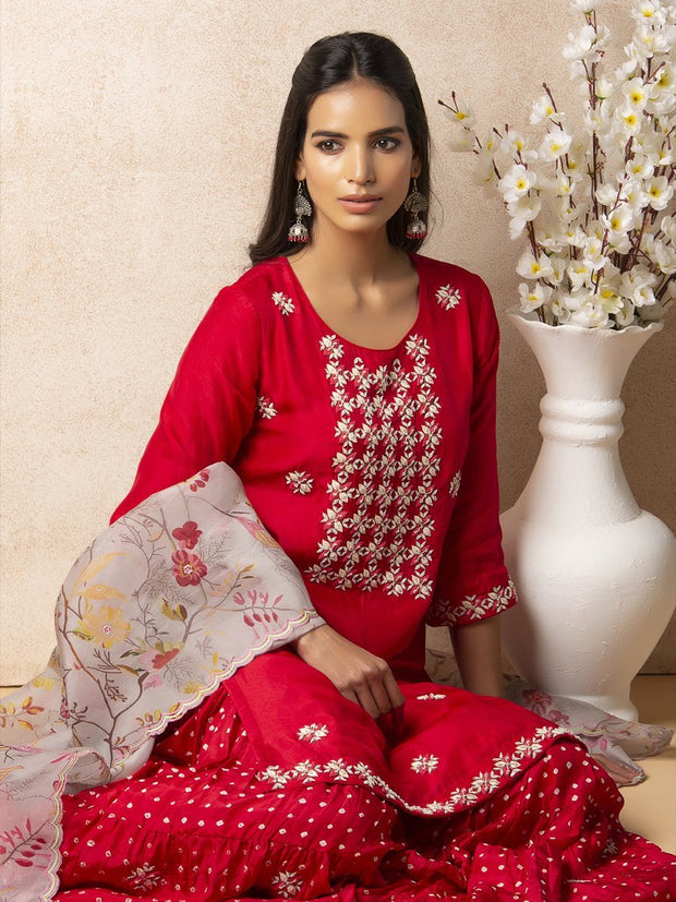 Red Silk Suit Set