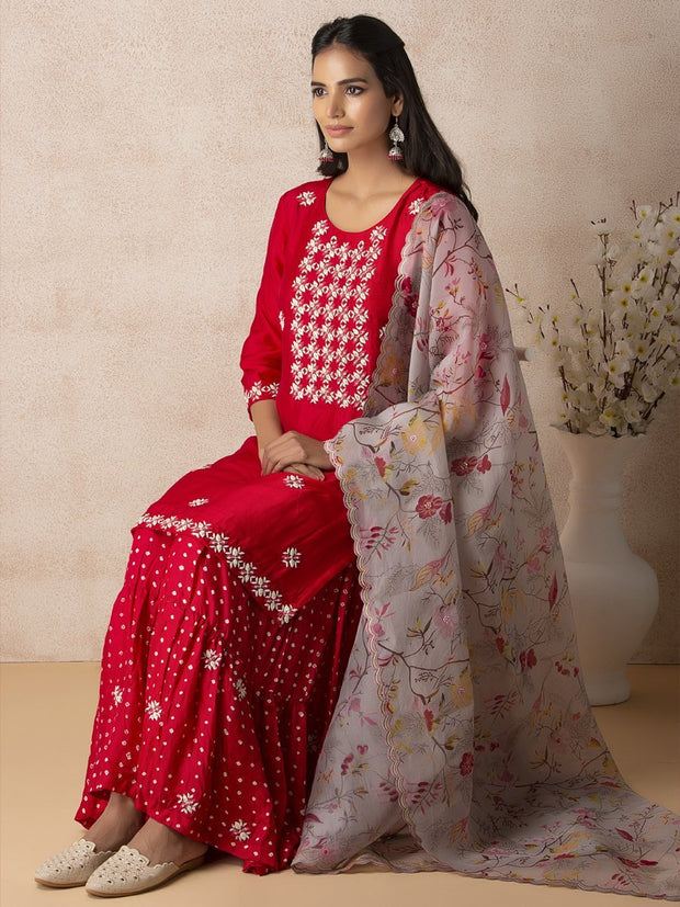 Red Silk Suit Set