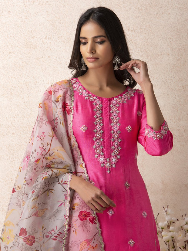 Pink Embroidered Suit Set - Mogra Look 8