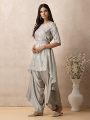 Grey Embroidered Kurta and Pant Set - Mogra Look 9