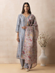 Grey Silk Suit Set - Mogra Look 11